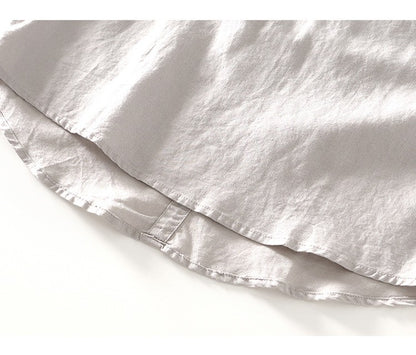2024 Men's Linen Long-sleeved Shirt with Stand Collar, Youth Casual Loose Men's Cotton and Linen White Shirt.Beach Vacation Top