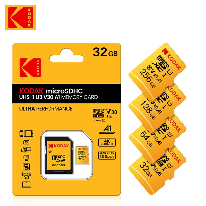 Original Cartão Micro SD Kodak 64GB Classe 10 Cartão de Memória de Alta Velocidade 32GB Atacado Cartão U3 Smartphone Tablet Câmera GoPro