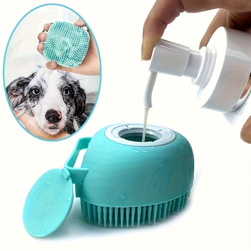 Escova de Banho para Animais de Estimação em Borracha Macia de Silicone com Reservatório de Shampoo Integrado Desembaraçadora e Autolimpante para Cães e Gatos Escova de Banho
