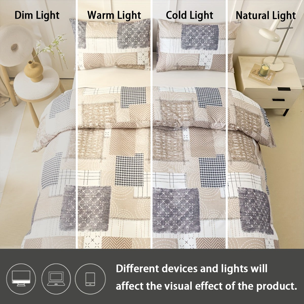 Conjunto de capa de edredom com estampa de retalhos chique de 3 peças, conjunto de cama macio e delicado para a pele inclui 1 capa de edredom e 2 fronhas