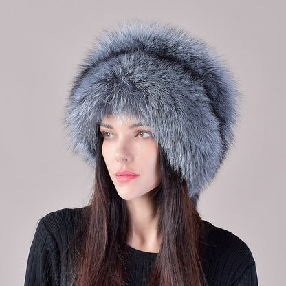 2025 Novo Estilo Chapéu Russo Ushanka de Pele de Raposa Natural Feminino Quente de Inverno Estilo Popular Fofo Boné Feminino com Cauda de Pele Real da Moda
