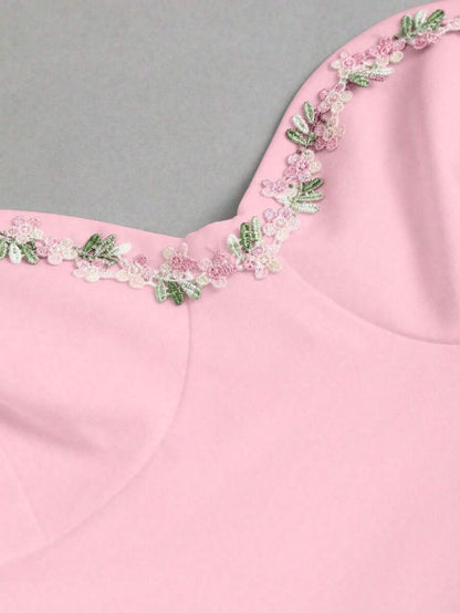 Women Summer Sweet Pink Knittd Mini Suspender Dress Sleeveless Heart Neck Waist Cinching Pleated A-Line Fashion Elegant Dress