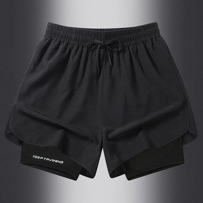 Men's two-piece sports shorts quick drying running fitness gym sports basketball shorts with lining
