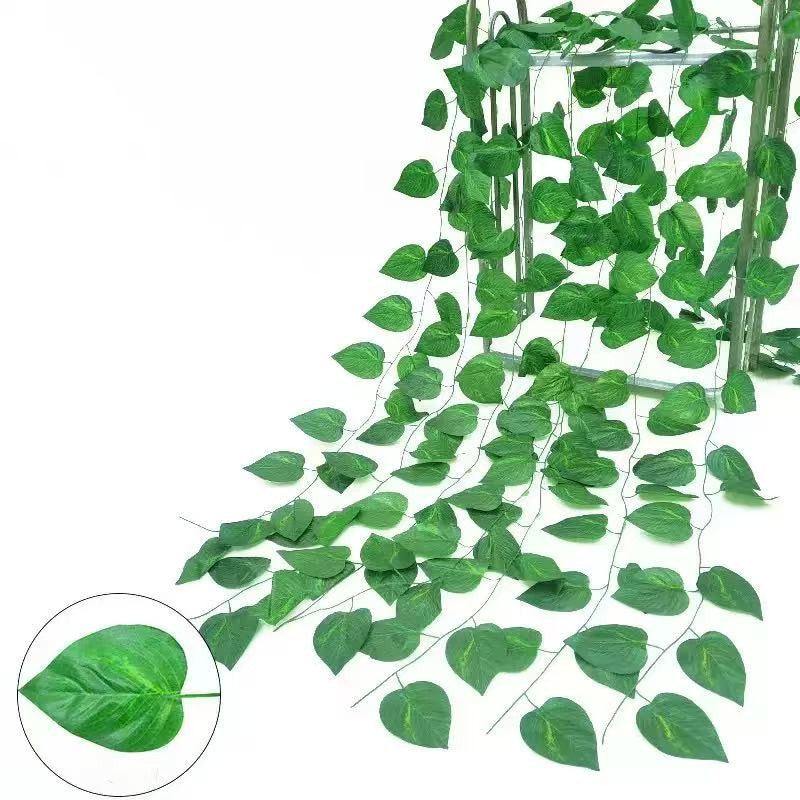 2.1M Green Ivy Leaf Hanging Vine Artificial Garland Silk Wall Plant Home Garden Decoration Wedding Party DIY Fake Wreath Leaves