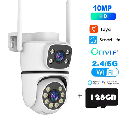Câmera IP WIFI Tuya 5K 10MP Externa 5G Wifi Câmera PTZ de Lente Dupla Onvif Vigilância CCTV Rastreamento AI Alexa/Câmera de Segurança Goggle