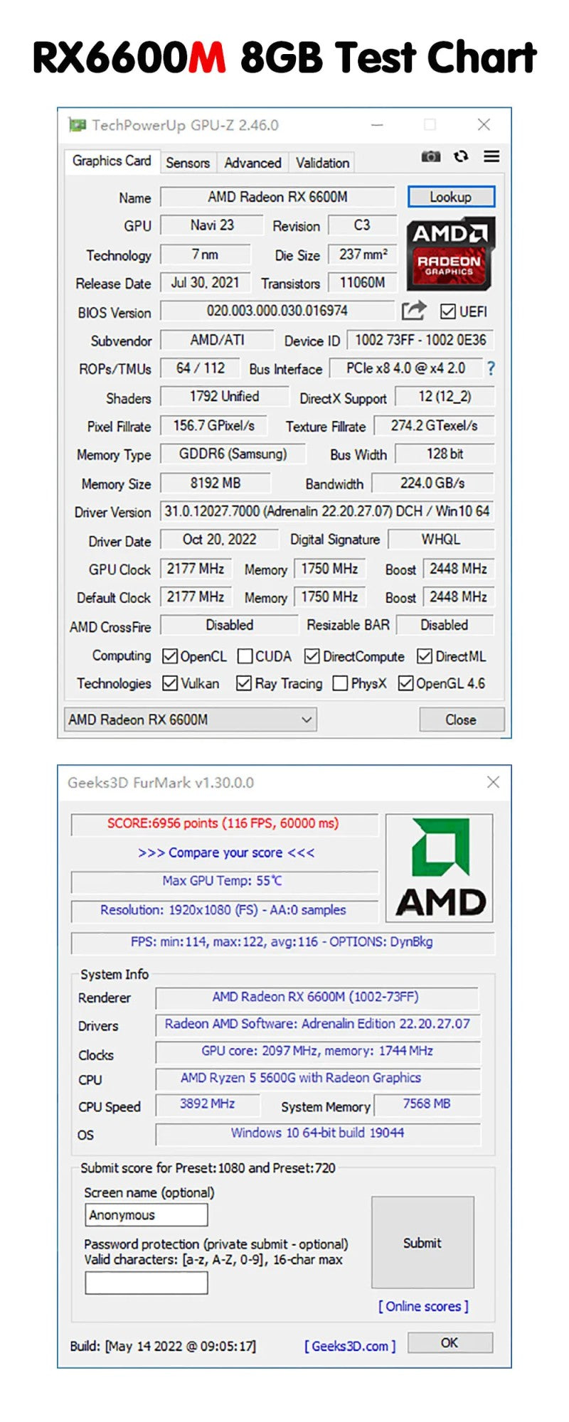 MLLSE AMD RX 6600M 8GB Placa de Vídeo GPU GDDR6 128Bit 7nm Versão com Heat Pipes Suporta Desktop CPU rx6600m 8gb Brasil