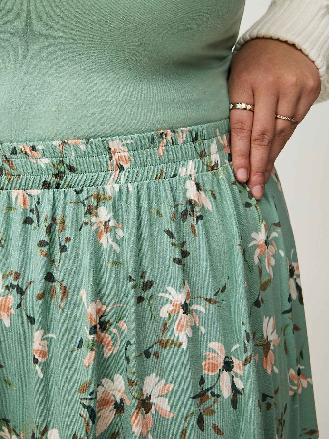 Plus Size Mint Floral Skirt Women's Pink Ruffle Hem Summer Style Free Shipping