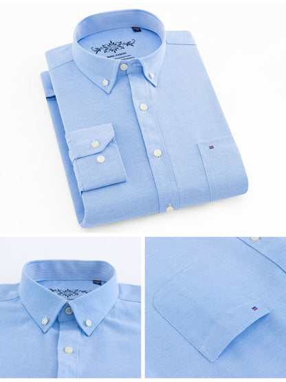 Men's Stylish Cotton Blend Solid Shirt, Formal Breathable Lapel Regular-fit Button Up Long Sleeve Shirt For Business Activities