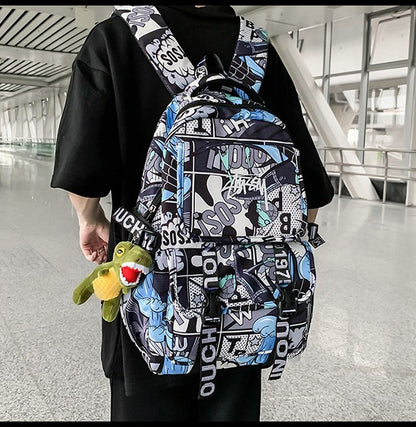 Anime Male and Female High-capacity One Piece Luffy Graffiti Printed Backpack for Middle High Students School Bag