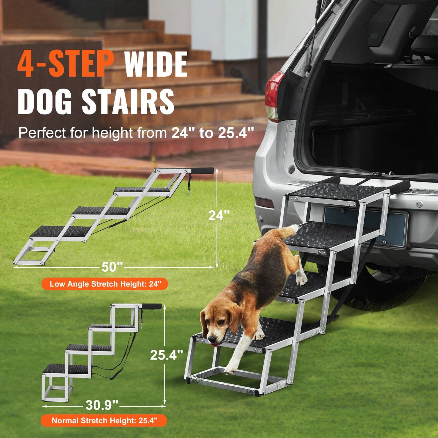 SucceBuy Escada para Cães para Carros Degraus Largos para Carros Dobráveis Portáteis Degraus para Animais de Estimação Leves de Alumínio para Carros SUV e Caminhões 68 kg
