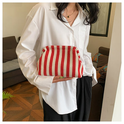 Summer Woven Crochet Purses for Women Beach Clutch Handbags 2025 Dumpling Hobo Casual Colorblock Bag Ladies Ruched Cloud Purse