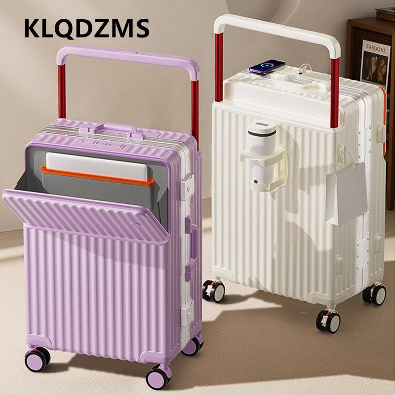 Mala de Rodinhas com Abertura Frontal KLQDZMS com Carregamento USB, Mala de Bordo, Mala para Notebook, 20"22”24"26 Polegadas, Bagagem de Cabine Multifuncional