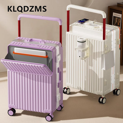 Mala de Rodinhas com Abertura Frontal KLQDZMS com Carregamento USB, Mala de Bordo, Mala para Notebook, 20"22”24"26 Polegadas, Bagagem de Cabine Multifuncional