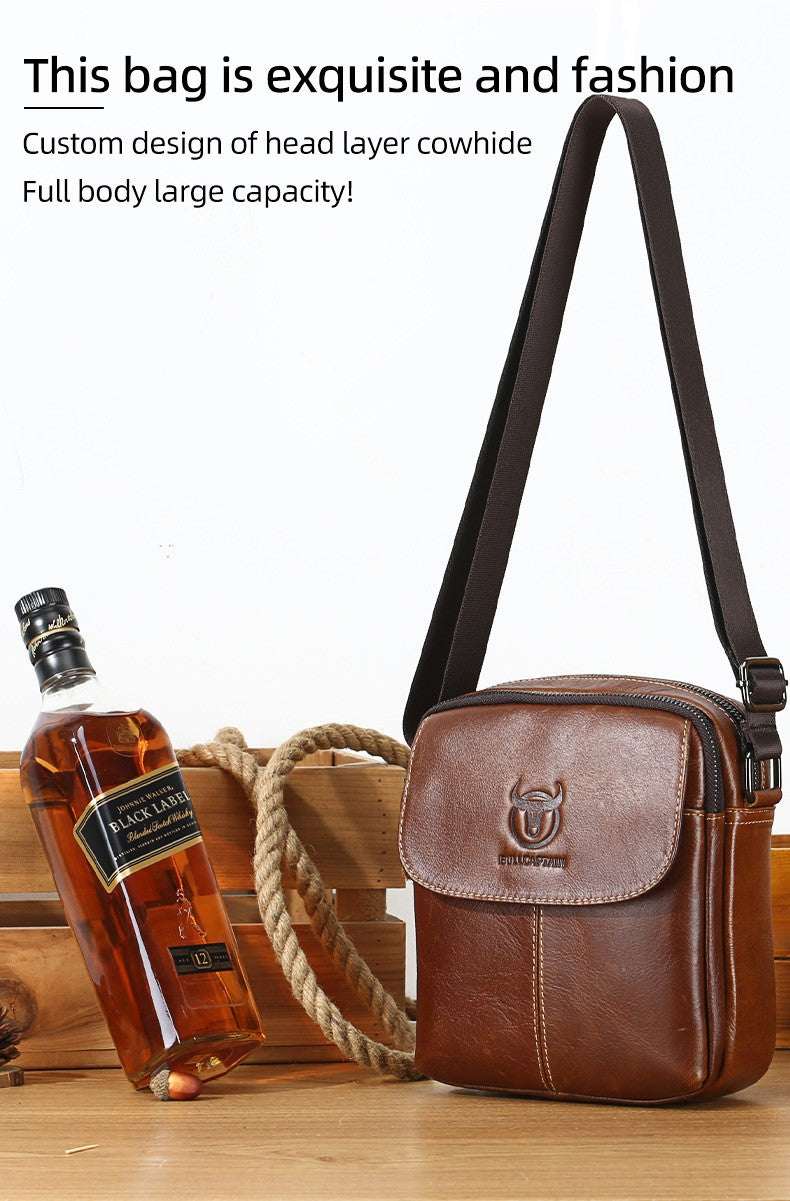 BULLCAPTAIN Leather Men's Messenger Bag Business Shoulder Bags Suitable For 7.9 Inch Ipad Mini High Quality Male Crossbody Bages