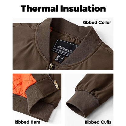 MAGCOMSEN Men's Aviator Jackets Thick Warm Orange Lining Bomber Jackets Fall Winter Casual Windproof Coats