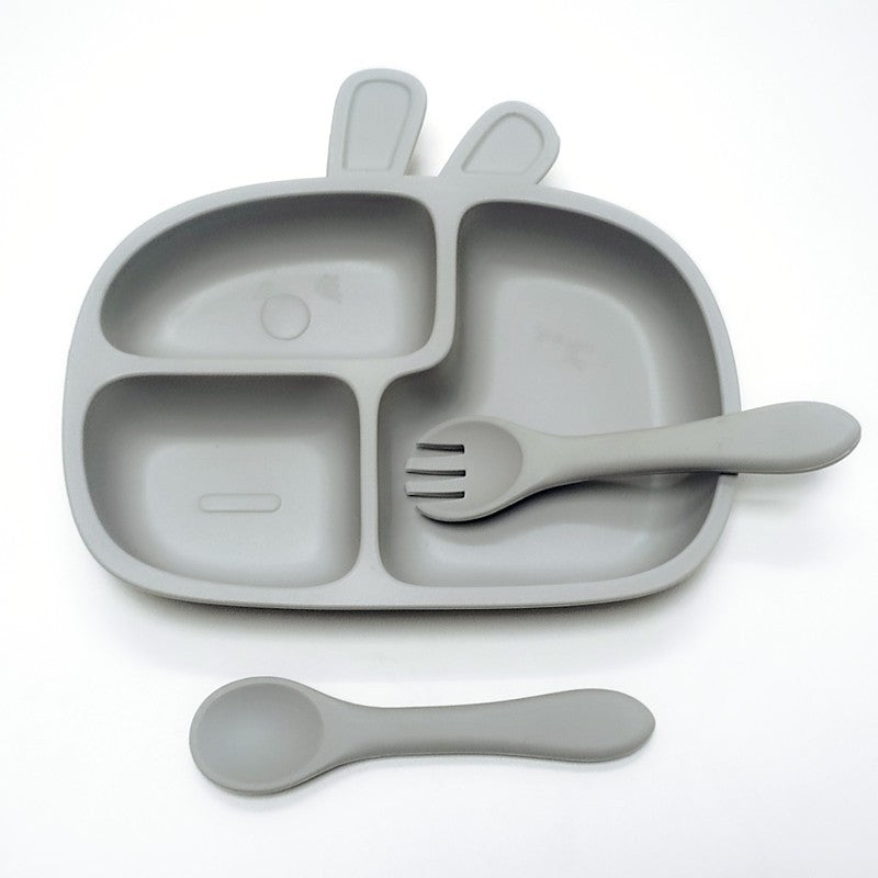 3pcs Children's silicone dinner plate set one-piece suction cup complementary plate compartment plate eating training