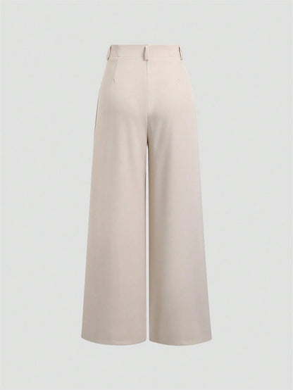 Women's Elegant Jacquard Pleating Wide-Leg Pants Office/Commuting Solid Color Loose Casual Suit Pants, Autumn/Winter