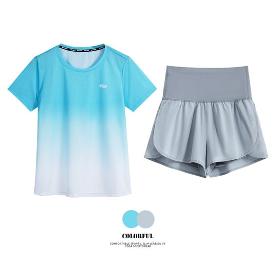 DRUR Women Running Set Quick Dry Loose Workout Outfit 2 Piece Tracksuit Summer Lightweight Gym Top Shorts Suit Badminton Apparel