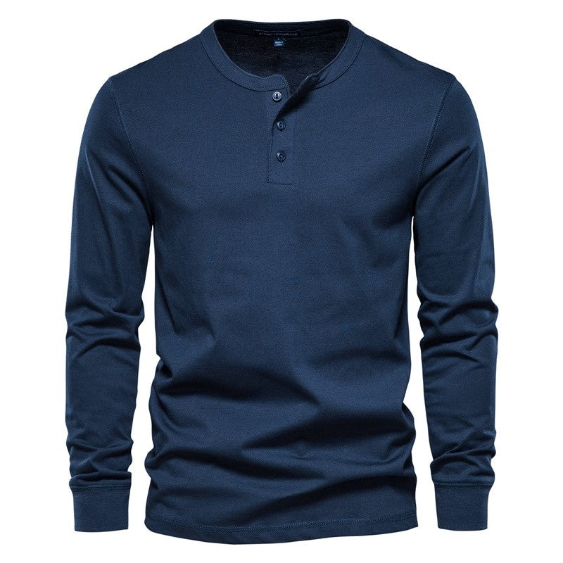 AIOPESON Men's Long Sleeve Button Down T-Shirts Autumn Henley Collar Casual High Quality 100% Cotton Crew Neck Mens T Shirts
