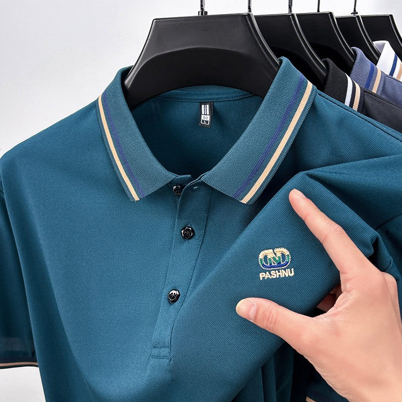 High End Quality Men's Polo Shirt Striped Collar Letter Print Short Sleeve Shirt Summer Lapel T-Shirt Business Trend Menswear