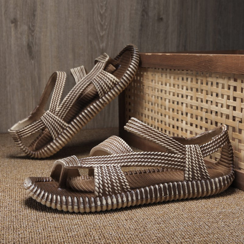 Retro Summer Sandals Men Cheap Woven Flat Sandal Man Lightweight Non-slip Outdoor Beach Shoes Men's Flip-flops sandalias hombre