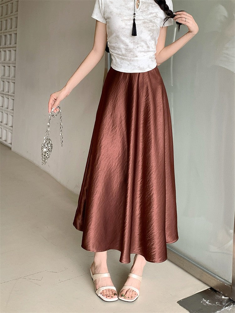 Plus Size Satin Half-Body Skirt Female 2026 Spring New Korean Fashion Temperament Elegant Solid Casual A-line Skirts