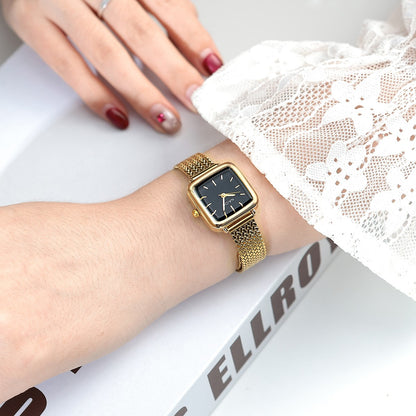 Ladies Small Square Watch Stainless Steel Strap Literary Fashion Retro Quartz Watch