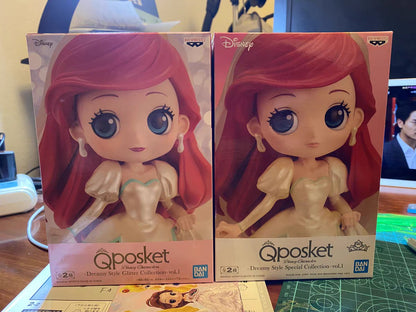 Bandai Disney A Pequena Sereia Anime Qposket Personagens Ariel Linha Glitter Boneco de Ação Modelo Colecionável Brinquedos Presente de Aniversário