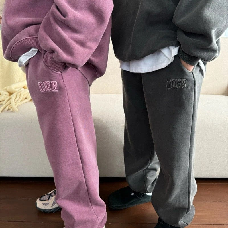 2025 Winter New Children Letter Tracksuit Outfits Boys Girls Fleece Sweatshirt + Pants 2pcs Suit Baby Warm Sports Clothes Set