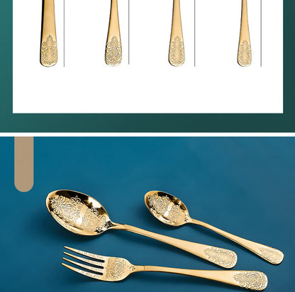16/24Pcs Silverware Set,304 Stainless Steel Gold Cutlery Kit Mirror Polished Flatware Sets Vintage Carved Utensils Set Tableware