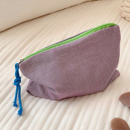 New Women Plaid Makeup Bag Large Capacity Cotton Zipper Pouch Purse Travel Clutch Makeup Bag Cosmetic Zipper Necessarie Feminina