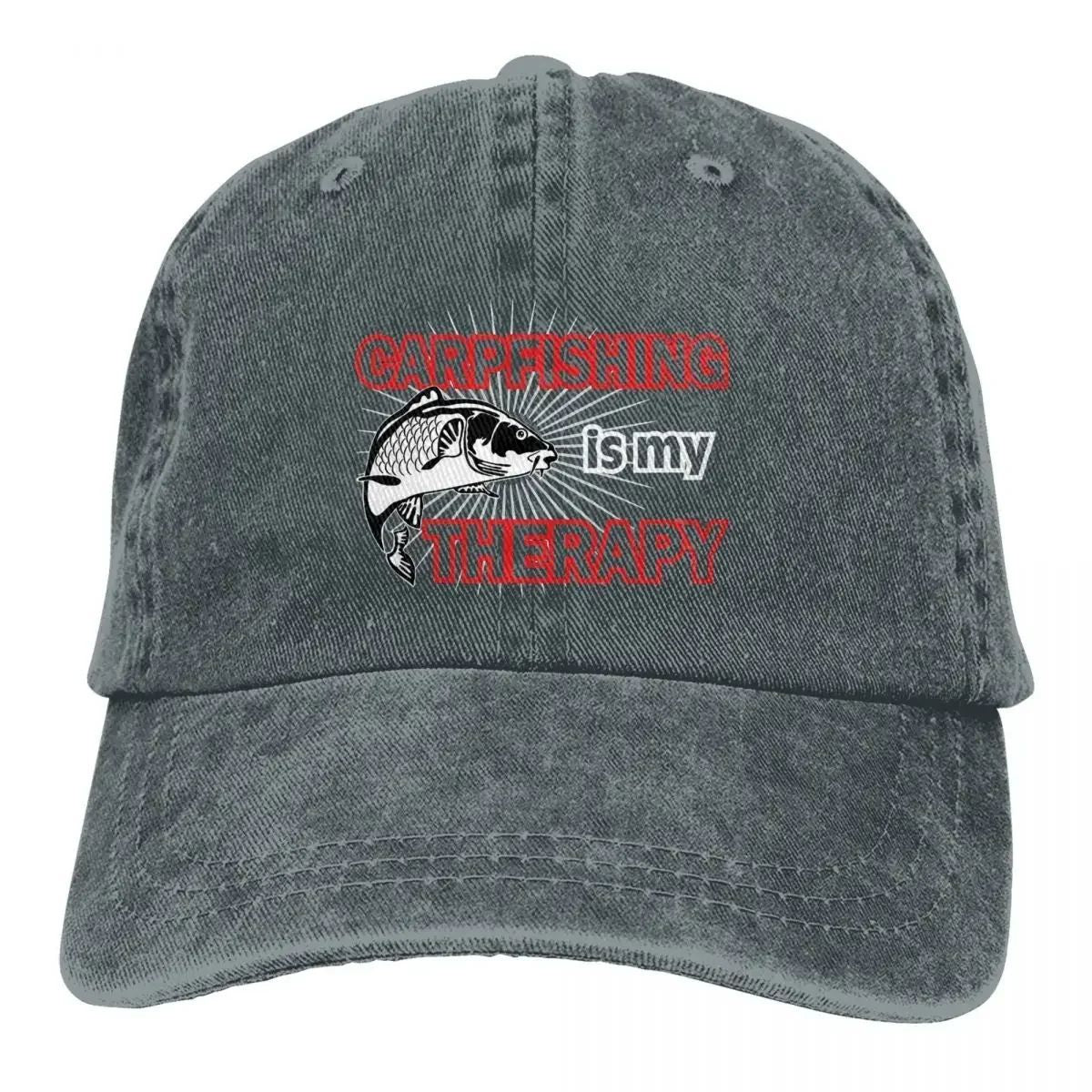 Washed Men's Baseball Cap Carpfishing Is My Therapy Trucker Snapback Caps Dad Hat Carp Fishing Fisher Hats