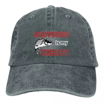 Washed Men's Baseball Cap Carpfishing Is My Therapy Trucker Snapback Caps Dad Hat Carp Fishing Fisher Hats