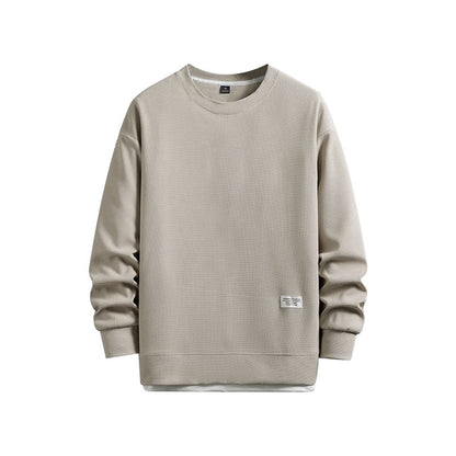 High-end Quality Waffle Fabric Round Neck T Shirts Long Sleeved 2023 Spring Autumn Casual All-match T-shirt Fashion Men Clothing