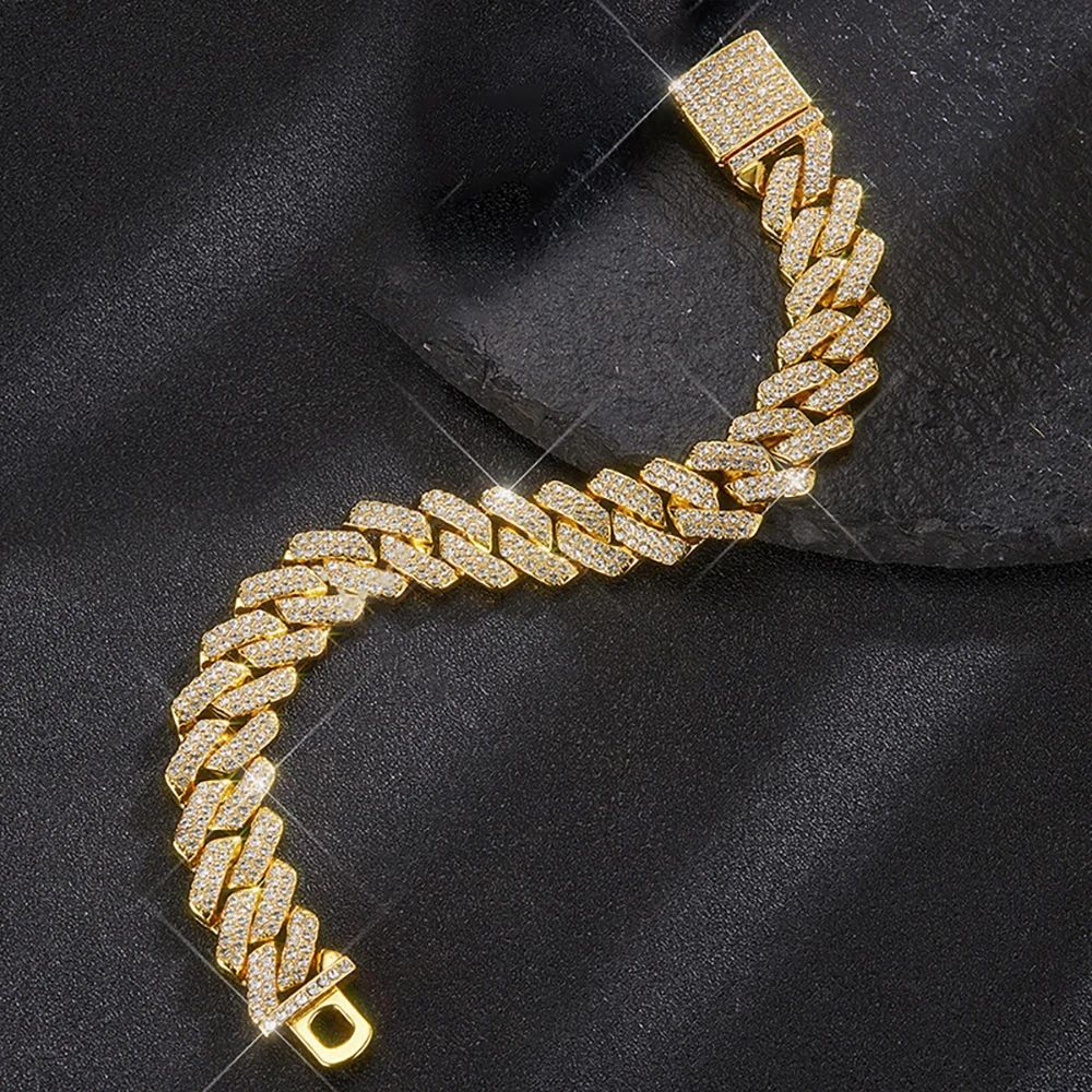 Hip Hop Brilhante Colar Corrente Cubana 15MM Feminino Masculino Cor Prata Strass Gelo Fora Corrente Cubana Punk Joias Colar Presente