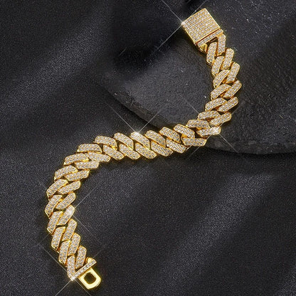Hip Hop Brilhante Colar Corrente Cubana 15MM Feminino Masculino Cor Prata Strass Gelo Fora Corrente Cubana Punk Joias Colar Presente