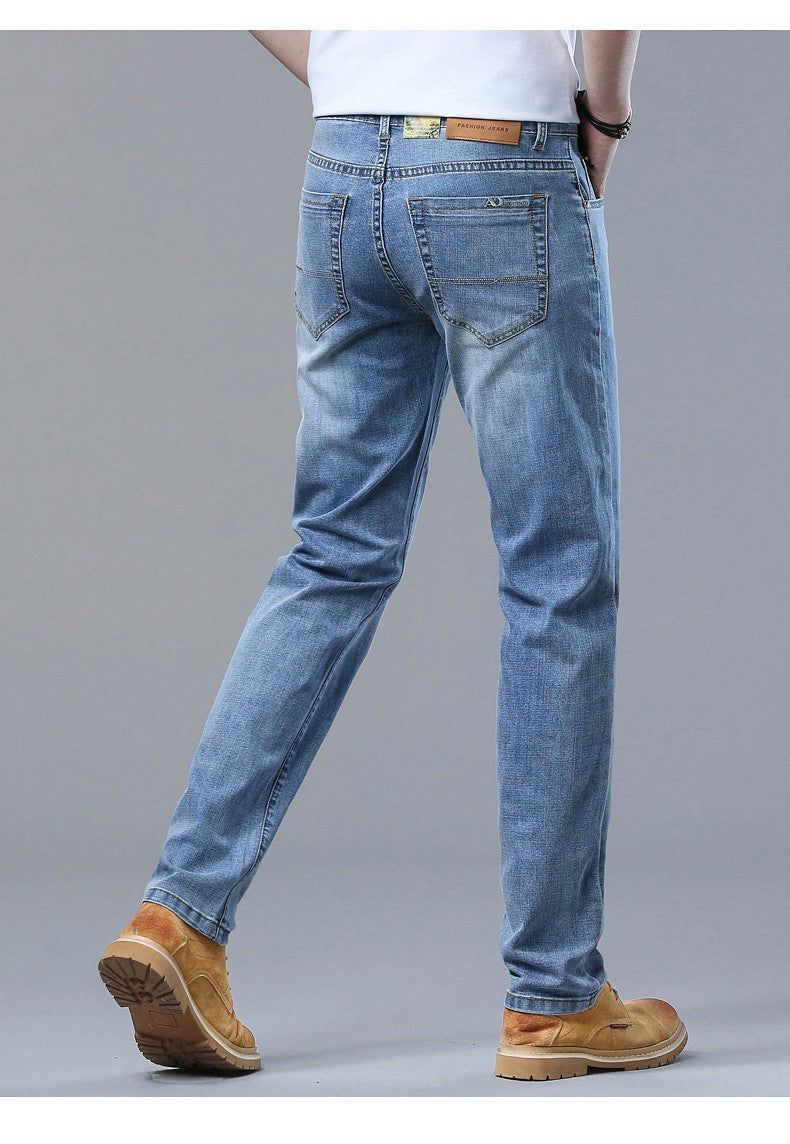 Calça Jeans Masculina Slim Fit 2024 de Material Fino ou Grosso Luxo Estilo Clássico Negócios Jeans Elástico Calças Masculinas Roupas