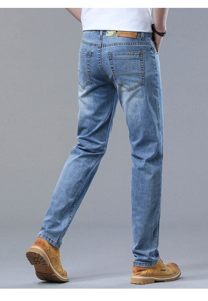 Calça Jeans Masculina Slim Fit 2024 de Material Fino ou Grosso Luxo Estilo Clássico Negócios Jeans Elástico Calças Masculinas Roupas