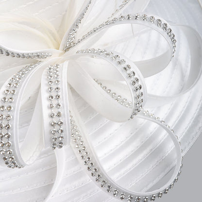 Deluxe New White Church Hat Party Banquet Satin Cloth Photography Hats Premium Chains Formal Hat Flower Top Cap For Women Ladies