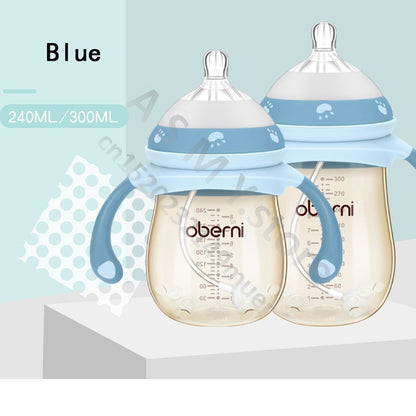 Oberni 240ml/300ml newborn PPSU baby bottle, large wide-bore easy to clean, wear a handle, baby more convenient to drink milk
