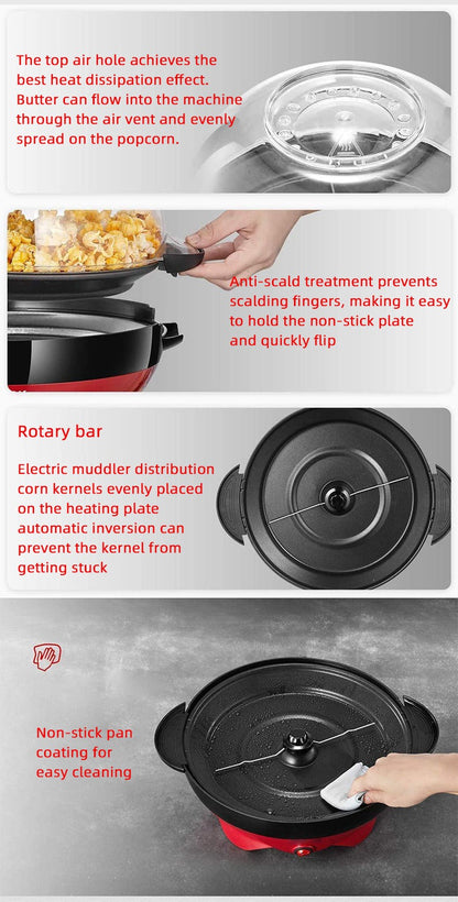Máquina de pipoca elétrica doméstica 850W máquina de pipoca quente automática pipoqueira caseira DIY Popcorn Movie Snack Sonifer Popper