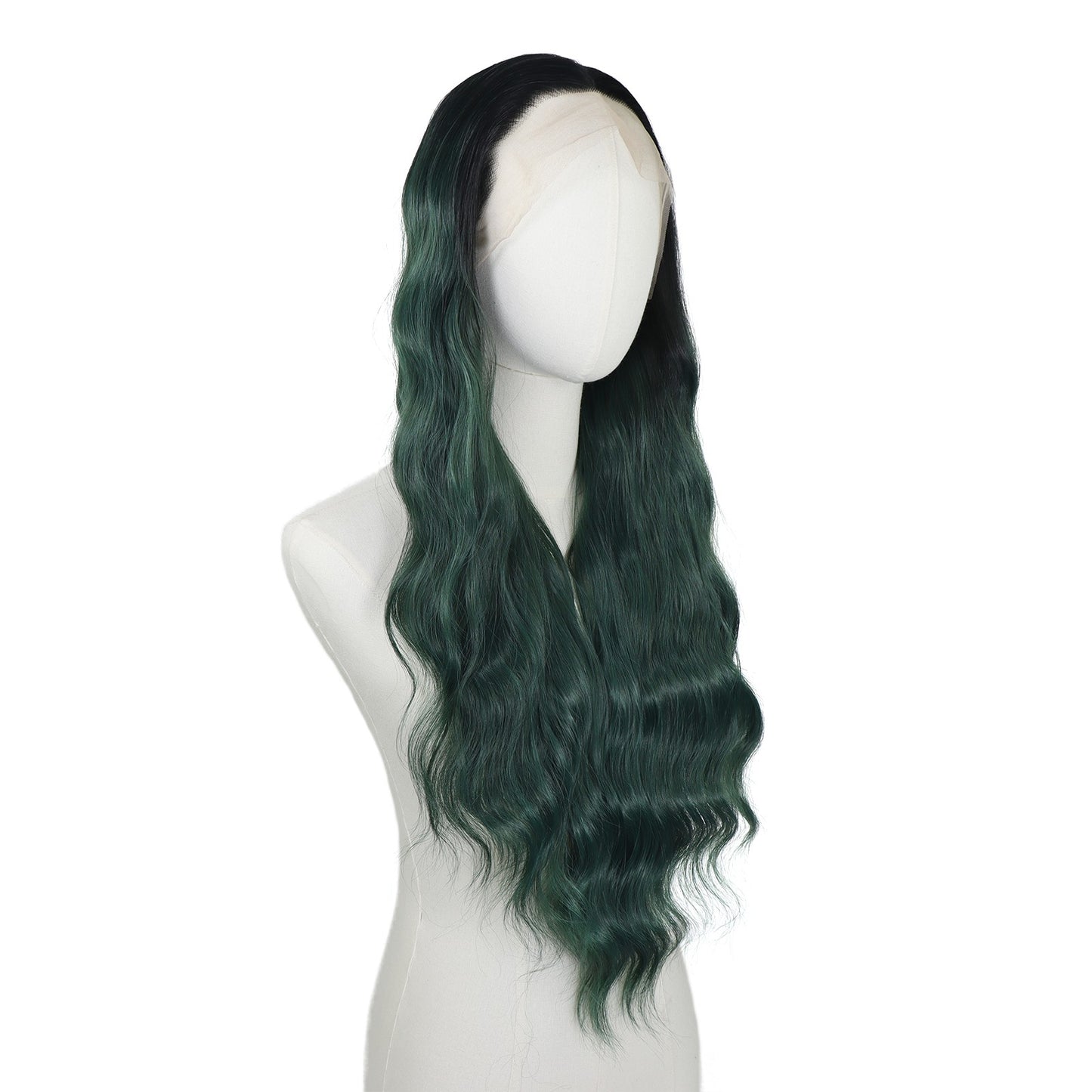 Ombre Verde Escuro Ondulado Perucas Sintéticas Raízes Escuras Cosplay Peruca Verde Renda Frente 13x4 Para Mulheres Pré-Arrancada Linha do Cabelo Natural