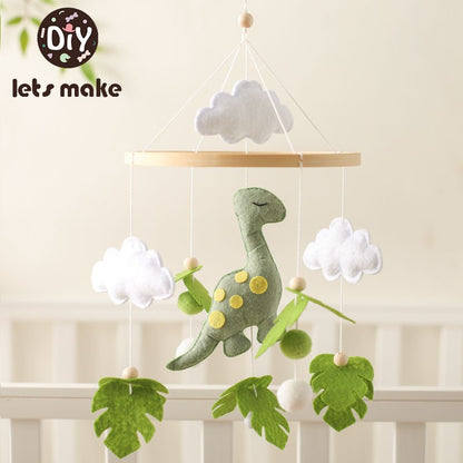 Móbile de Berço Musical de Dinossauro de Feltro e Madeira, Brinquedo de Chocalho Pendurado para Bebê, Brinquedos para Recém-Nascidos de 0 a 12 Meses, Suporte de Presente para Berço Infantil