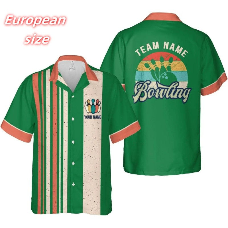 Striped Bowling Pattern Hawaiian Shirt For Men Customized Name 3D Printed Aloha Shirts Summer Loose Tops Blouses Short Sleeves