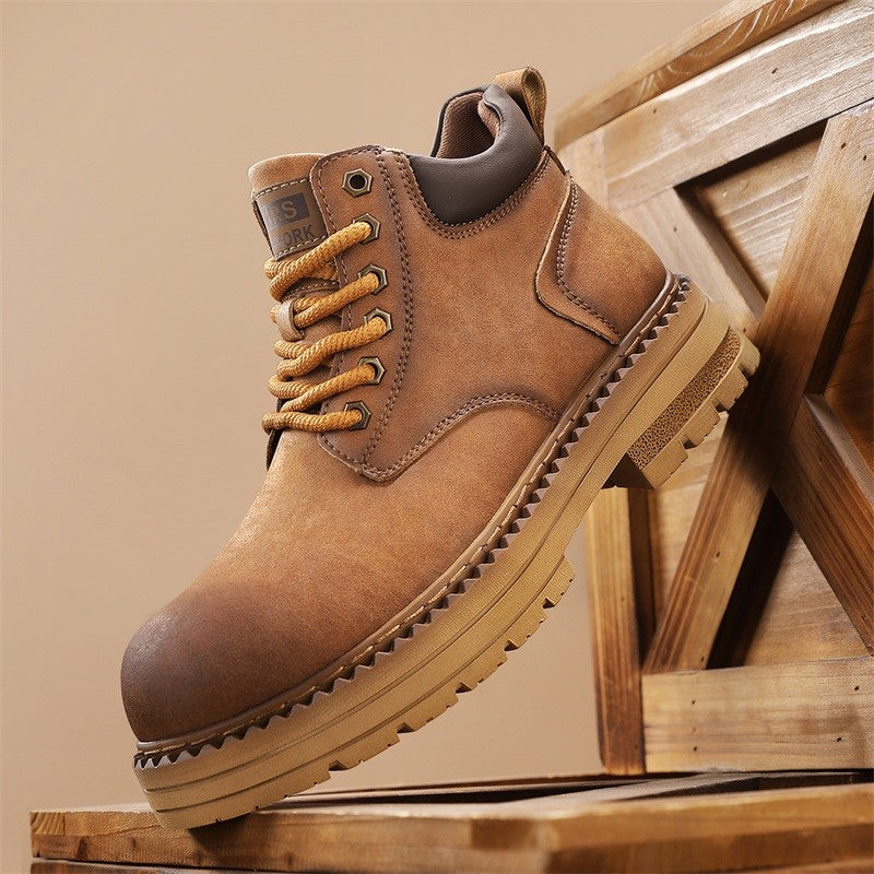 New Men's Casual High-top Boots, Anti-slip and Wear-resistant Thick-soled Height-increasing Shoes, Street Retro Work Boots