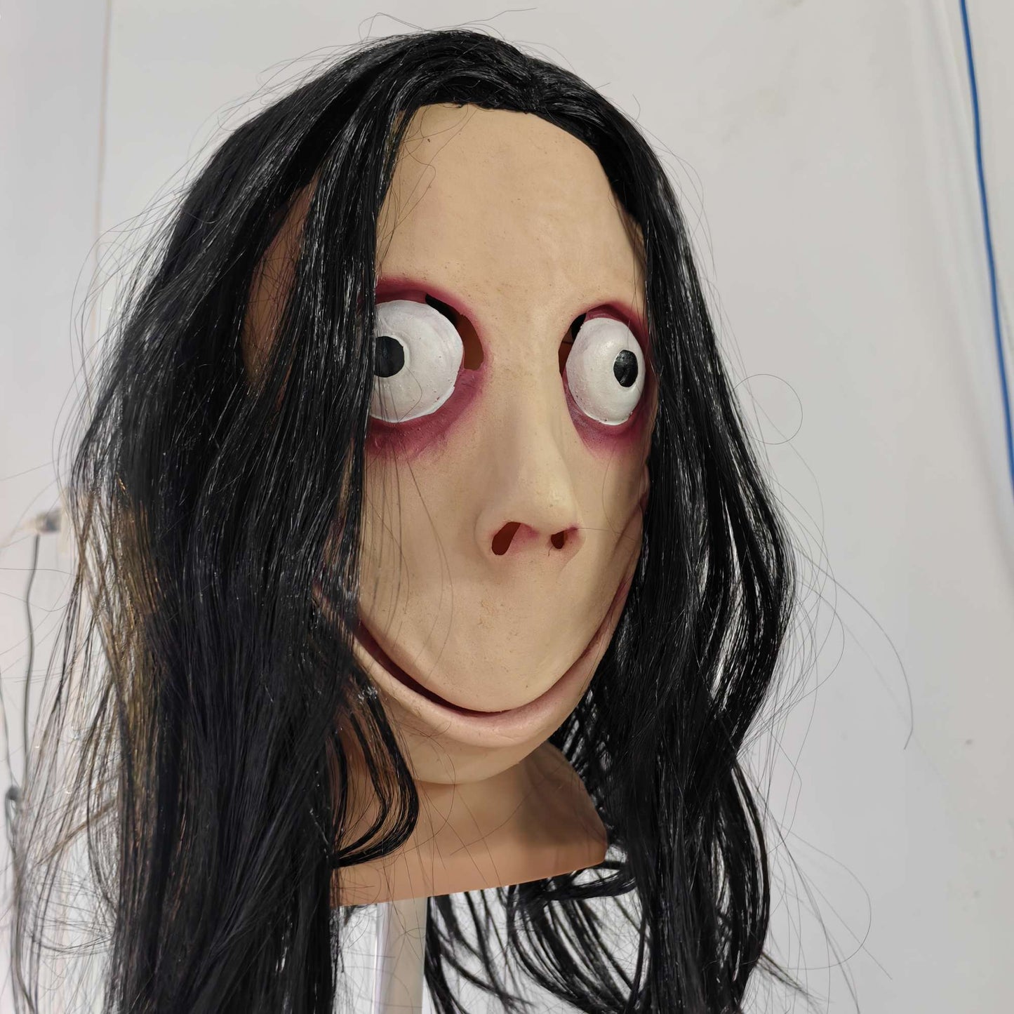 Halloween Creepy Female Ghost Momo Mask, Latex Horror Full Face Mask With Long Hair, Spooky Prank Mask For Adult Cosplay, Bar Pa