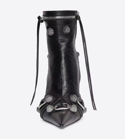 Autumn Winter Women Ankle Boots Sexy Pointed Toe Pole Dance High Heels Pumps Fashion Zip Rivet Chelsea Thin Shoes Female D171