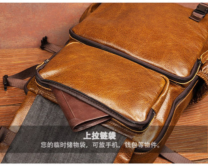 Retro cowhide backpack men and women trend outdoor travel bag leather business computer backpack large capacity