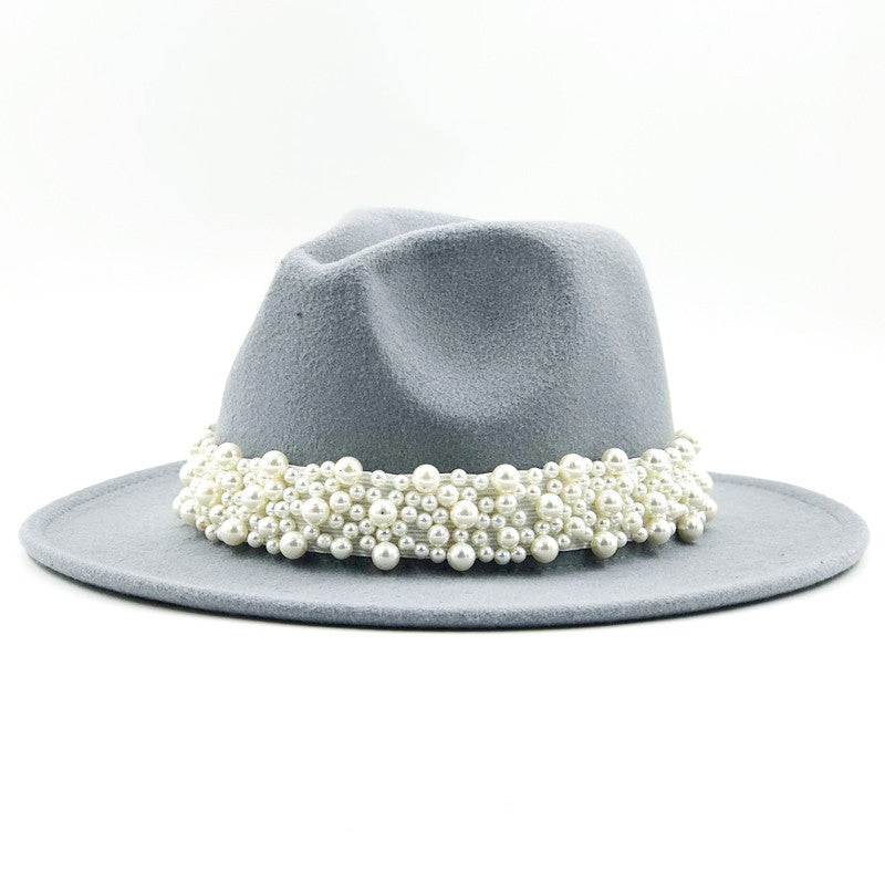 Chapéu Fedora De Lã Feminino Masculino Com Fita De Pérolas Cavalheiro Elegante Senhora Inverno Outono Aba Larga Igreja Panamá Sombrero Boné De Jazz 60CM