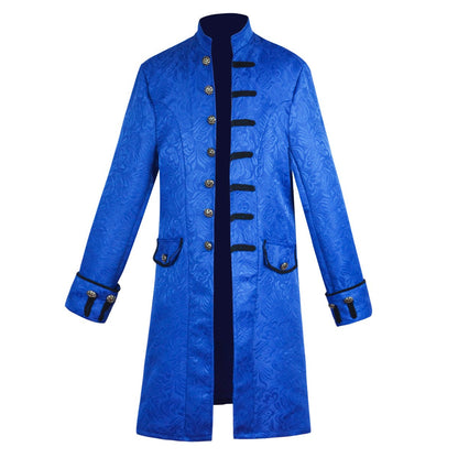 Men's Medieval Style Windbreaker Coat Vintage Lapel Jacquard Medium Length Trench Coat Halloween Party Costume Retro Outerwear